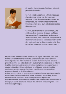 Dos de couverture violette avec photo de Réjane Sordes et résumé du livre